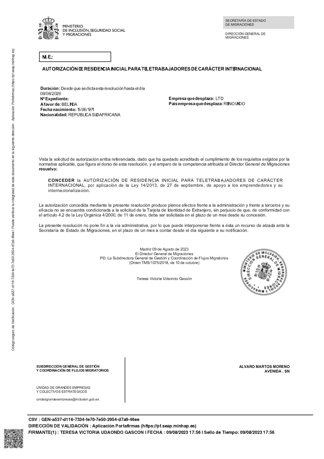 Lee más sobre el artículo Nueva resolución favorable de Autorización de residencia inicial para teletrabajadores de carácter internacional