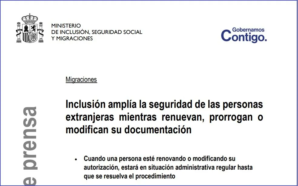 Lee más sobre el artículo Mientras renuevas se extiende la vigencia de tu autorización: Importante Instrucción del Ministerio de Inclusión, Seguridad Social y Migraciones